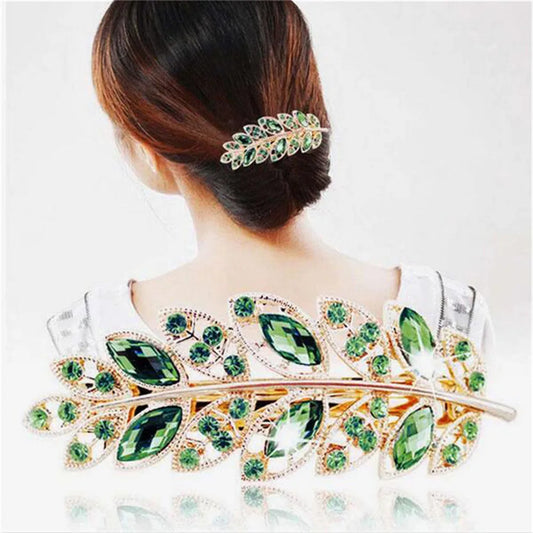 Beauty Women Fashion Hair Clip Creative Leaf Crystal Alloy Rhinestone Barrette Hairpin Headband Korean Hair Accessories