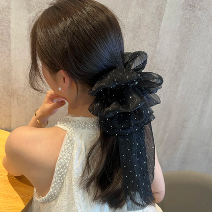 Large Mesh Bow Hair Claw Clip Sweet Elegant Simple Hairpin Women Ponytail Hair Crab Clip Girls Ribbon Non-slip Hair Accessories