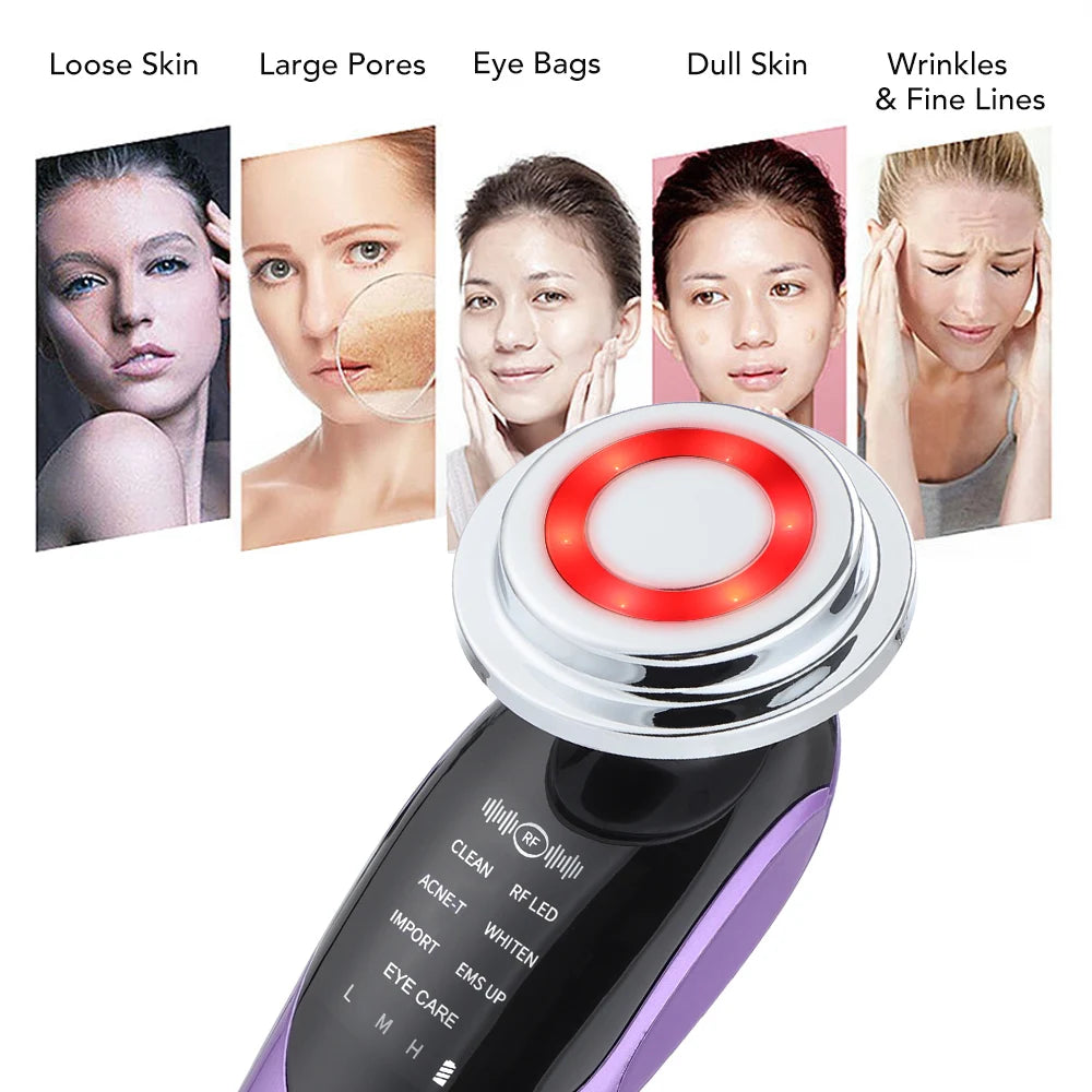 7 in 1 EMS Microcurrent Beauty Device Face Lifting Machine Skin Rejuvenation Anti Wrinkle Face Cleaning Vibration Massager