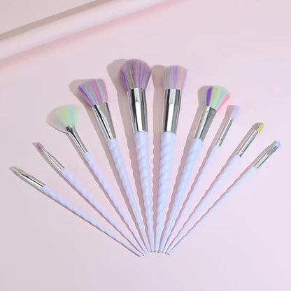 10pcs Unicorn Makeup Brushes Set Blue Foundation Powder Cosmetics Blush Eyeshadow Women Beauty Glitter Make Up Brush Tools - Enh