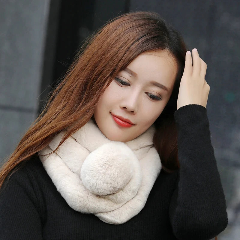 Autumn Winter Fur Rabbit Scarf Plush Thick Women's Cross Neck Warmer Collar Casual Female Lady Outdoor Furry Scarves