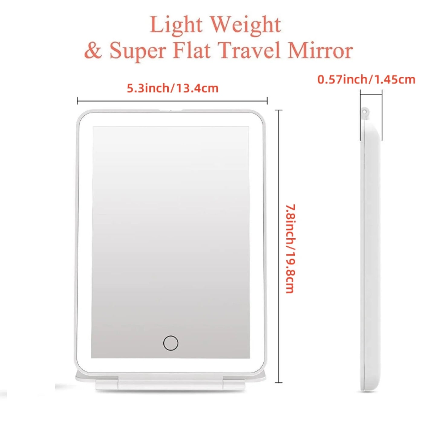 LED Travel Makeup Mirror With Light, Portable Lighted Vanity Mirror 3 Color Dimmable Lighting, Rechargeable Tabletop LED Folding