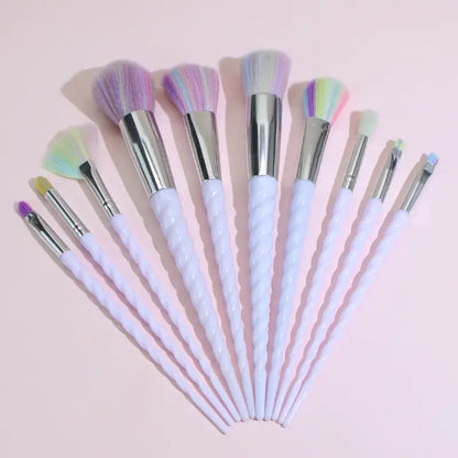 10pcs Unicorn Makeup Brushes Set Blue Foundation Powder Cosmetics Blush Eyeshadow Women Beauty Glitter Make Up Brush Tools - Enh