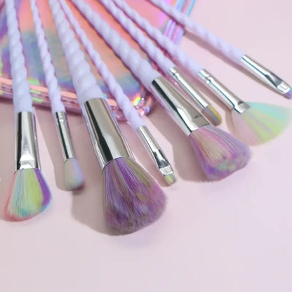 10pcs Unicorn Makeup Brushes Set Blue Foundation Powder Cosmetics Blush Eyeshadow Women Beauty Glitter Make Up Brush Tools - Enh