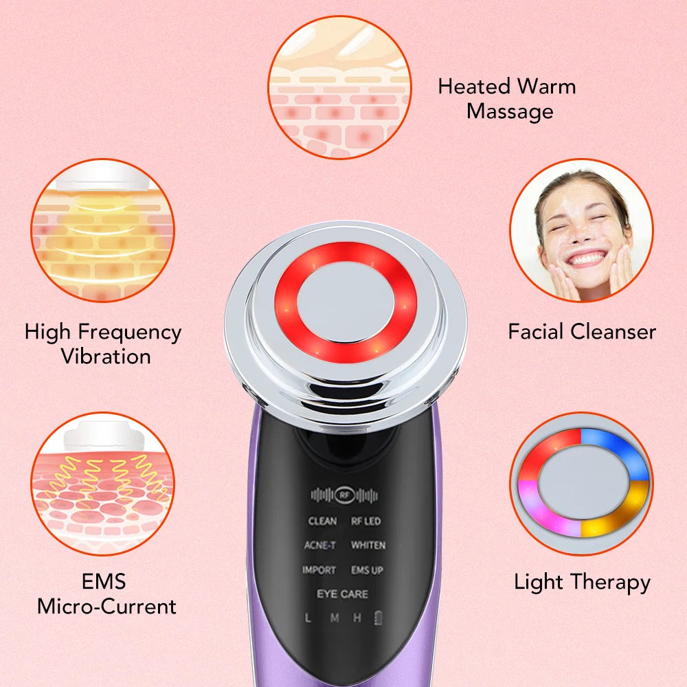 7 in 1 EMS Microcurrent Beauty Device Face Lifting Machine Skin Rejuvenation Anti Wrinkle Face Cleaning Vibration Massager