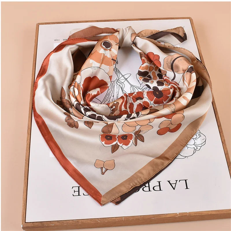 Silk Satin Hair Scarf Women Handkerchief Print Female Head Bandana Small Neck Muffler Hijab Lady Girl 70*70cm Square Shawls