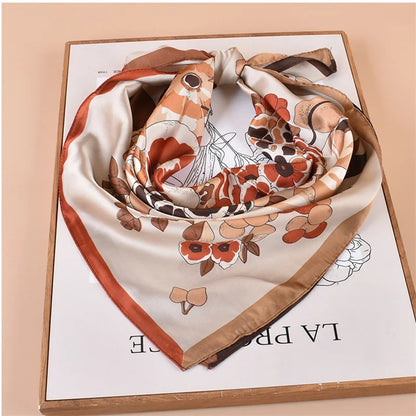 Silk Satin Hair Scarf Women Handkerchief Print Female Head Bandana Small Neck Muffler Hijab Lady Girl 70*70cm Square Shawls