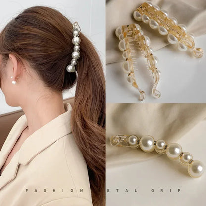 Korean Elegant Pearl Banana Clip Ins Fashion Banana Clip Vertical Clip Twist Ponytail Holder Hairpin Headdress Hair Accessories