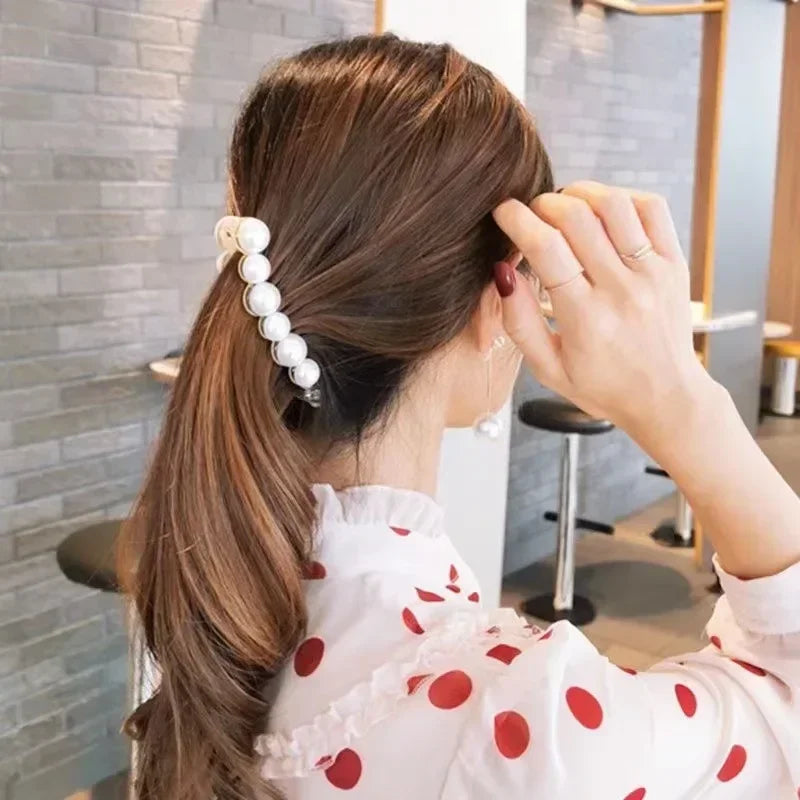 Korean Elegant Pearl Banana Clip Ins Fashion Banana Clip Vertical Clip Twist Ponytail Holder Hairpin Headdress Hair Accessories