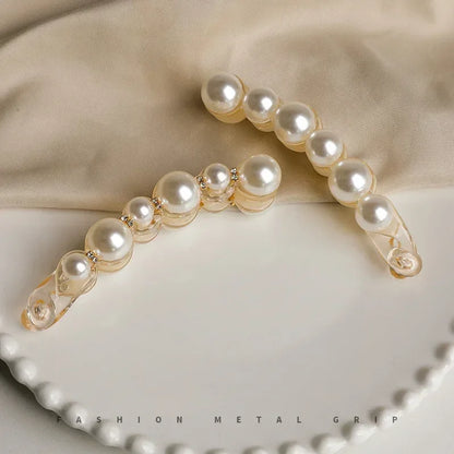 Korean Elegant Pearl Banana Clip Ins Fashion Banana Clip Vertical Clip Twist Ponytail Holder Hairpin Headdress Hair Accessories