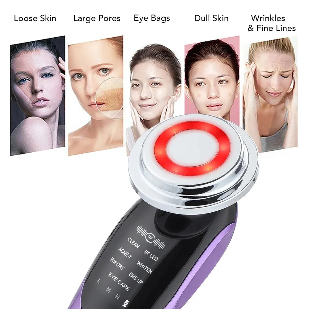 7 in 1 Face Lift Devices EMS RF Microcurrent Skin Rejuvenation Women Facial Massager Light Therapy Anti Aging Wrinkle Beauty