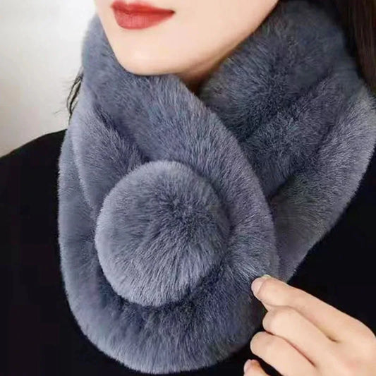 Autumn Winter Fur Rabbit Scarf Plush Thick Women's Cross Neck Warmer Collar Casual Female Lady Outdoor Furry Scarves