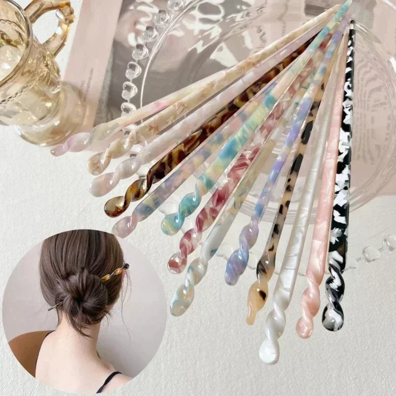 Fashion Chinese Style Women Hairpins Clips Hair Sticks Vintage Acetate Chopstick Wedding Jewelry Girl Beauty Styling Accessories