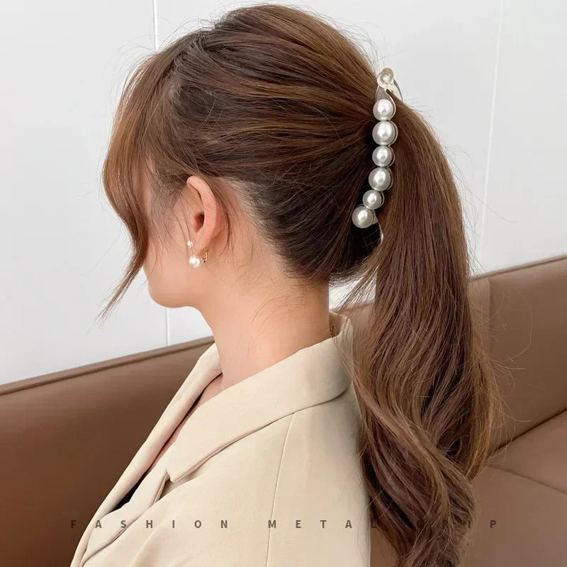 Korean Elegant Pearl Banana Clip Ins Fashion Banana Clip Vertical Clip Twist Ponytail Holder Hairpin Headdress Hair Accessories