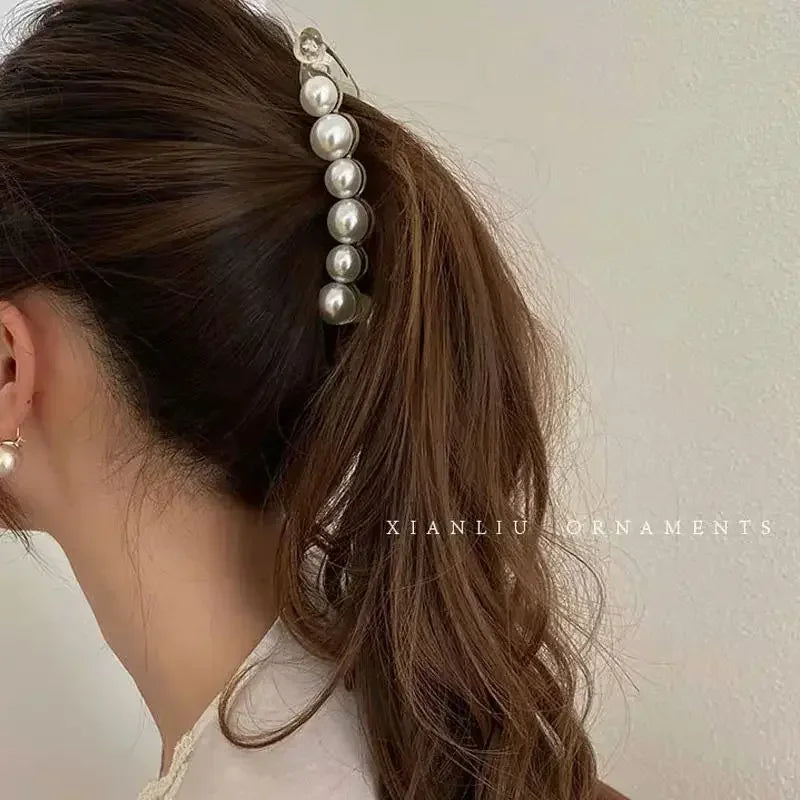 Korean Elegant Pearl Banana Clip Ins Fashion Banana Clip Vertical Clip Twist Ponytail Holder Hairpin Headdress Hair Accessories