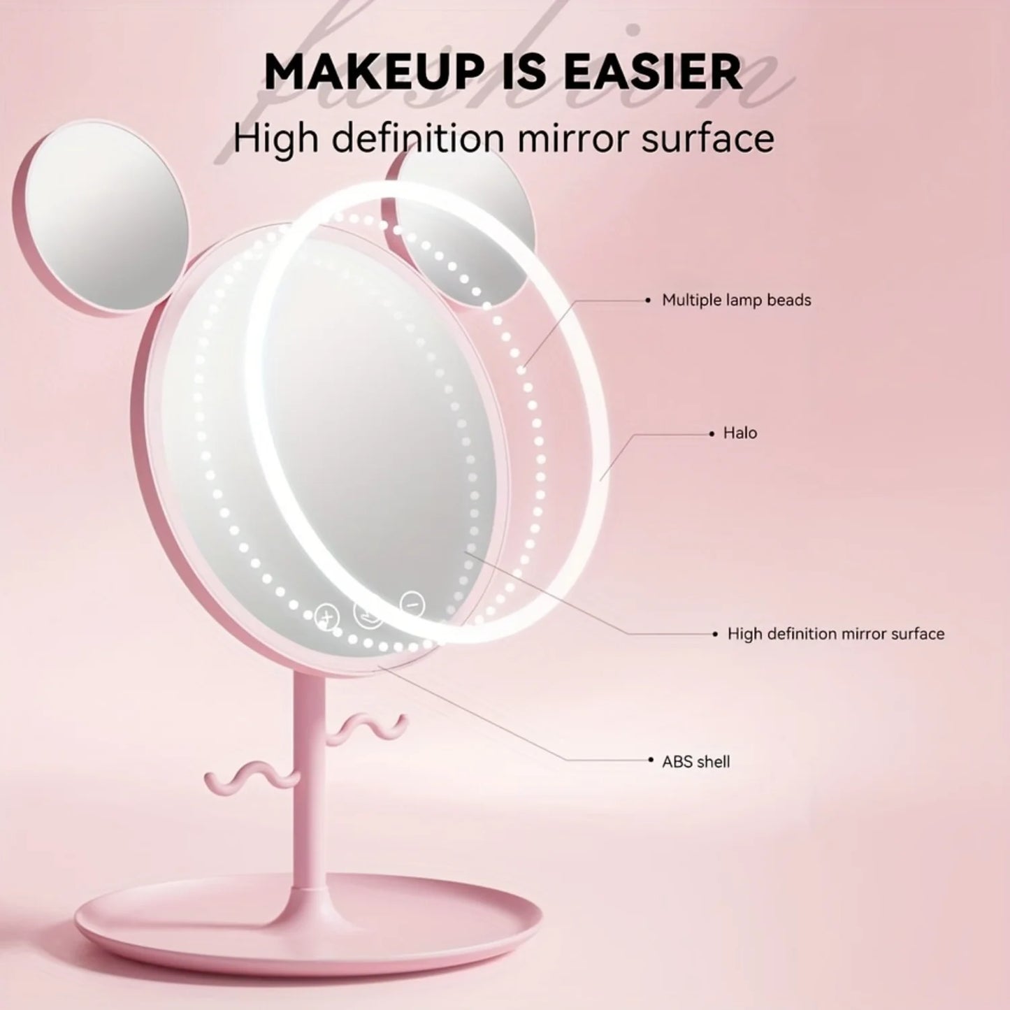 LED Beauty Makeup Mirror With Magnifying Mirror  Cute Desktop Lighted Beauty Mirror With Stand Great Gift For Women Mirror wall